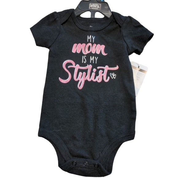 BABY STARTERS My Mom is My Stylist Black Bodysuit Pink Glitter Baby 3-6 months - Picture 1 of 4